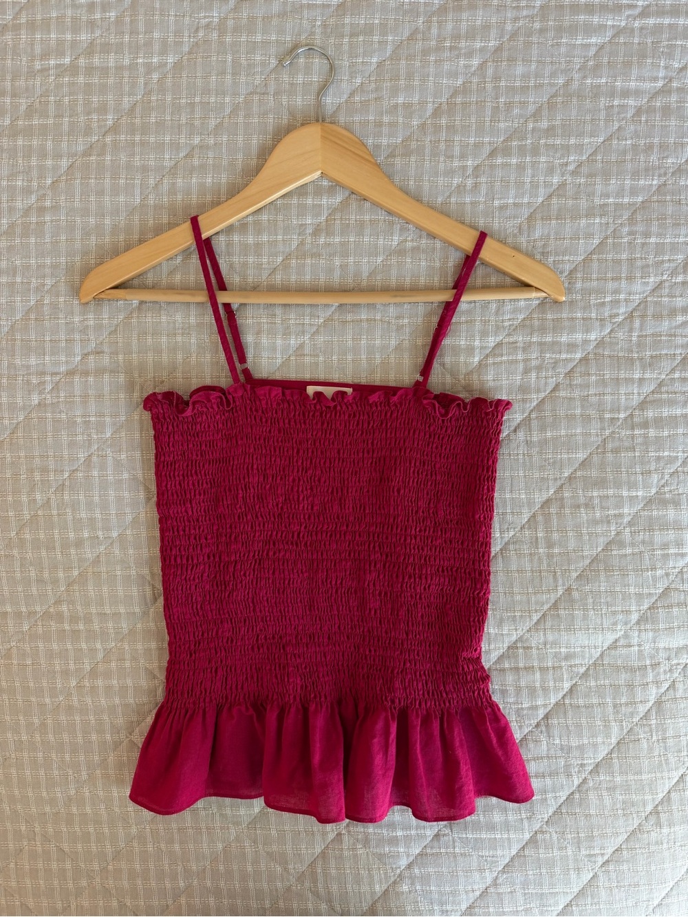Anthropologie Smocked Ruffle-Hem Cami in Fuchsia